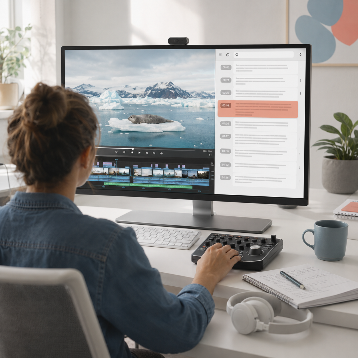 Video editor using a searchable transcript during footage review